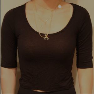 Black scoop neck top mid sleeve